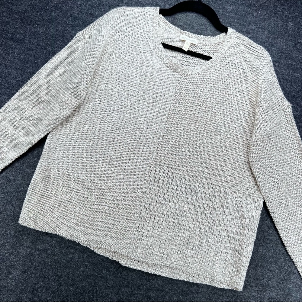Eileen Fisher Sweater Womens Medium Tan Linen Blend Knit Block